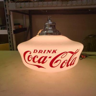 #1544 • Vintage Coca-Cola White Glass Globe Hanging Ceiling Light
