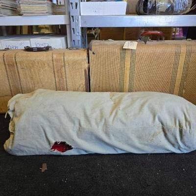 #10476 • 2 Vintage Suitcases & Vintage Thermos Camping Tent
