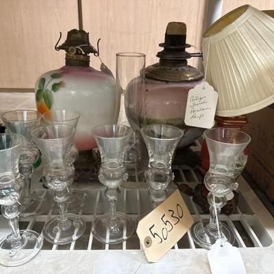 #50530 • (3) Painted Lamps & (7) Crystal Cups

