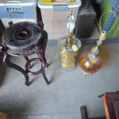 #13026 • (2) Lamps and (1) Wooden Pedestal
