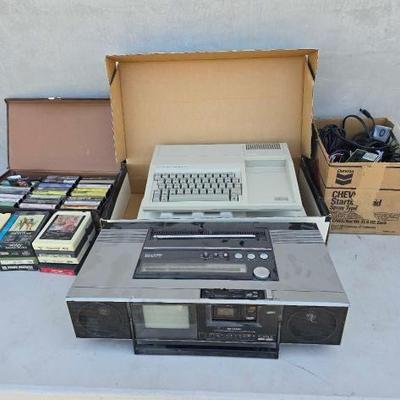 #13024 • Texas Instrument Computer 99/4A, Spare Computer Parts, Sharp TV-AM/FM Radio, Cassette Tapes, 8 Tracks
