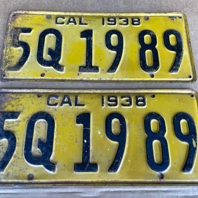 #6532 • Pair of 1938 California License Plate
