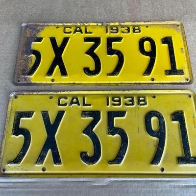#6530 • Pair of 1938 California License Plate
