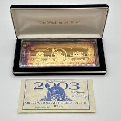 #3046 • 2003 Million Dollar .999 Pure Silver Layered in Pure 24k Gold Bar, 4ozt
