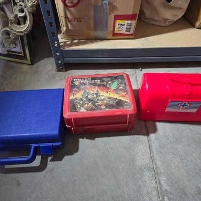 #13102 • Vintage Transformers Lunchbox, Nurse Toy Medical Kit, and Click Case
