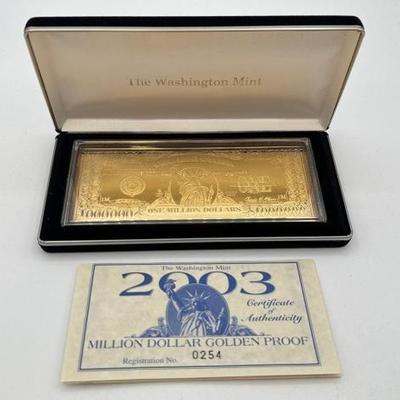 #3044 • 2003 Million Dollar .999 Pure Silver Layered in Pure 24kt Gold, 4ozt
