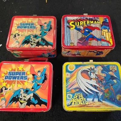 #10418 • 4 Vintage Metal Lunch Boxes
