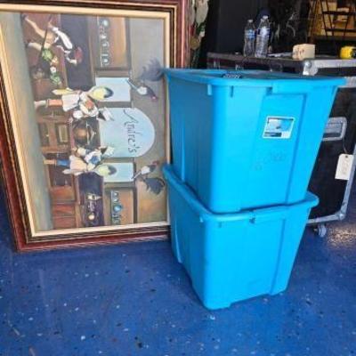 #20100 • Painting & 2 Totes with Leaf Plates
