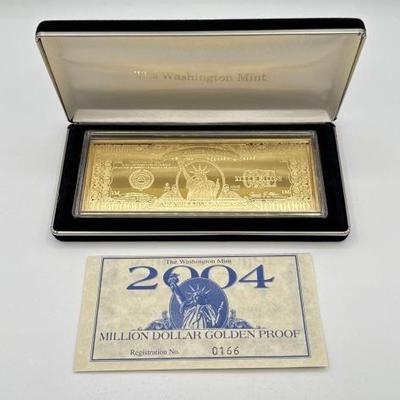 #3026 • 2004 Million Dollar .999 Pure Silver Layered in Pure 24k Gold Bar, 4ozt
