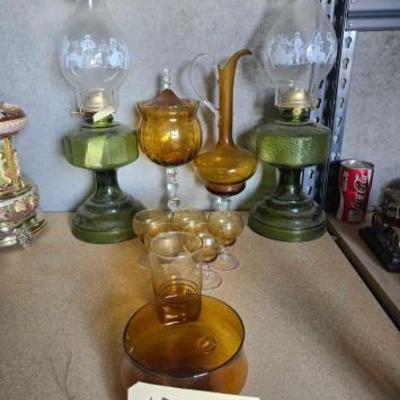 #13534 • Glass China , Two kerosene lamps
