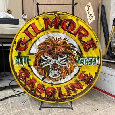 #50540 • Gilmore Gasoline Blu-Green Neon Lion Sign
