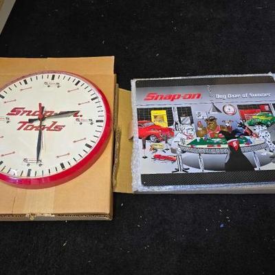 #10012 • (2) Snap-on Dog Daze of Summer Metal Signs and (1) Clock
