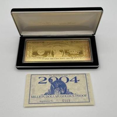 #3020 • 2004 Million Dollar .999 Pure Silver Layered Pure 24k Gold Bar, 4ozt
