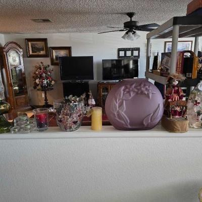 #60048 • Kerosene Lantern 3 Candles Two Vases Porcelain Doll and Floral Decor
