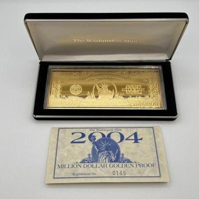 #3024 • 2004 Million Dollar .999 Pure Silver Layered in Pure 24k Gold Bar, 4ozt
