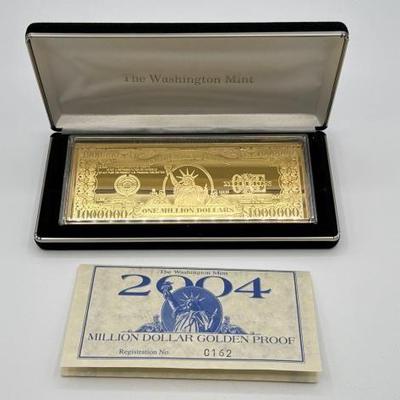 #3018 • 2004 Million Dollar .999 Pure Silver Layered in Pure 24k Gold Bar, 4ozt

