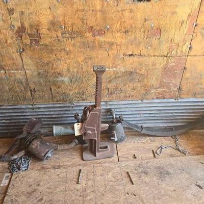 #2328 • (2) Generators, (1) Generator with Fan, (1) Barrett Railroad Jack, and (1) Leaf Spring
