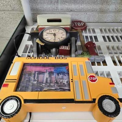 #1936 • Classic Car Clock and School Bus Night Light
