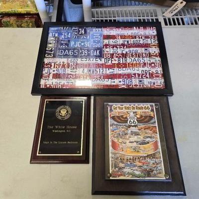 #1944 • License Plates Photo of the American Flag White House Plaque and Route 66 Plaque
