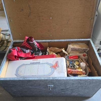 #12074 • Metal Trunk with Miscellaneous Items
