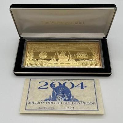 #3016 • 2004 Million Dollar .999 Pure Silver Layered in Pure 24k Gold Bar, 4ozt
