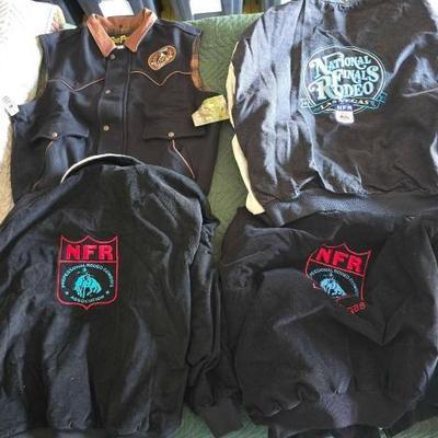 #12019 • (3) National Finals Rodeo Varsity Jackets and (1) Vest
