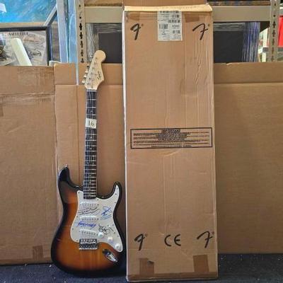 #10506 • Crosby Stills Nash & Young Autographed Fender Squier Bullet Electric Guitar
