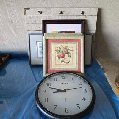 #6008 • 5 Framed Artwork 1 Timex Wall Clock and Remider Board
