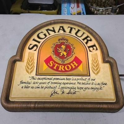 #1562 • Vintage Stroh Signature Lighted Bear Sign

