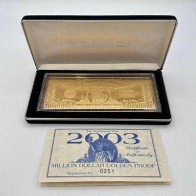 #3038 • 2003 Million Dollar .999 Pure Silver Layered in Pure 24kt Gold Bar, 4ozt
