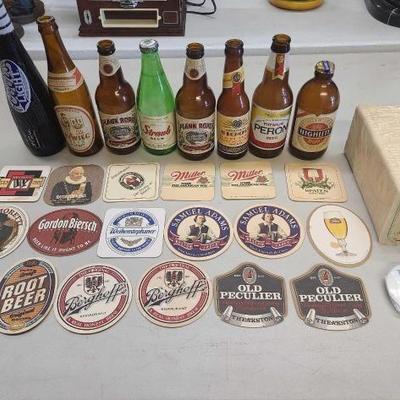 #1124 • (8) Vintage Beer Bottles and Coasters
