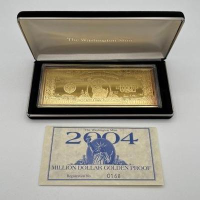 #3030 • 2004 Million Dollar .999 Pure Silver Layered in Pure 24k Gold Bar, 4ozt
