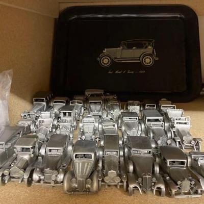 #50056 • 25 Pewter Early Model Cars and a Ford Model Aluminum Tray
