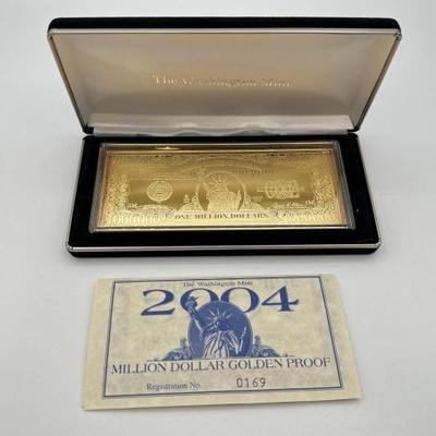 #3032 • 2004 Million Dollar .999 Pure Silver Layered in Pure 24kt Gold Bar, 4ozt
