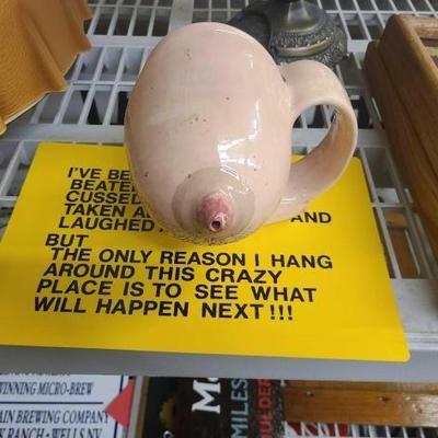 #1002 • Novelty Cup, Plastic Sign, and Lingerie
