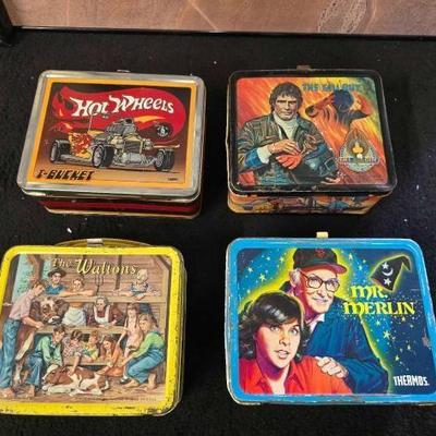 #10410 • 4 Vintage Metal Lunch Boxes
