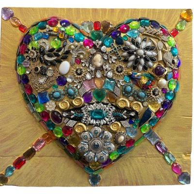 Exceptional POPS CASEY Folk Art Heart Wall Plaque