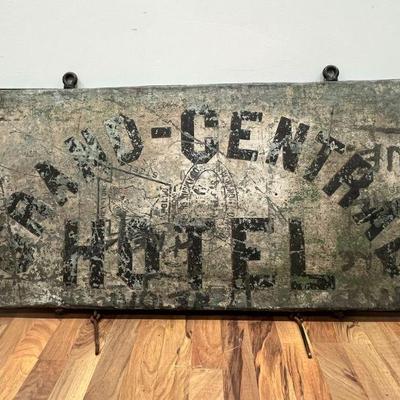 Antique Double Sided "Grand Central Hotel" Metal Advertisement Sign