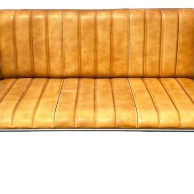 Industrial Brown Leather Bench