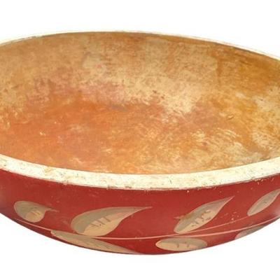 Red Hand Painted Folk Centerpiece Bowl