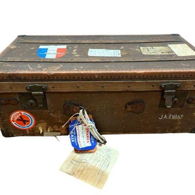 Vintage Travel Trunk w Souvenir Stickers
