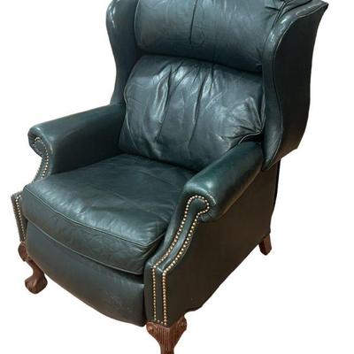 Green Leather Wingback Recliner Chair