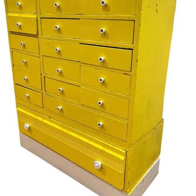 Primitive Yellow Multi Unit Cabinet, Folk Art