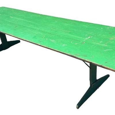 A Pine Folding Field Harvest Table, Original Green