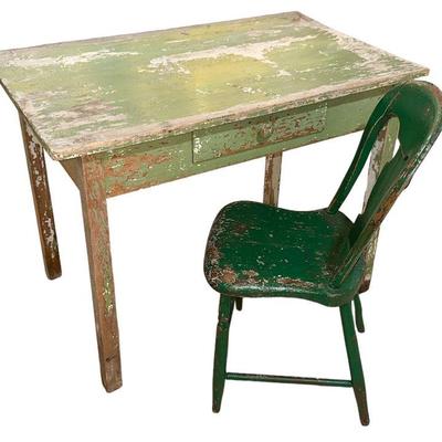 Country Green Work Table and Chair