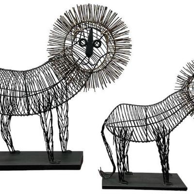 Two Mid Century BERTOIA Style Wire Lions