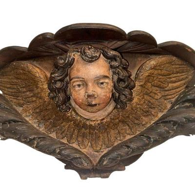 Vintage Carved Wood Cherub Wall Shelf
