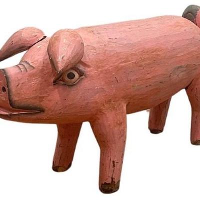 Life Size Folk Art Carved Wood Pig