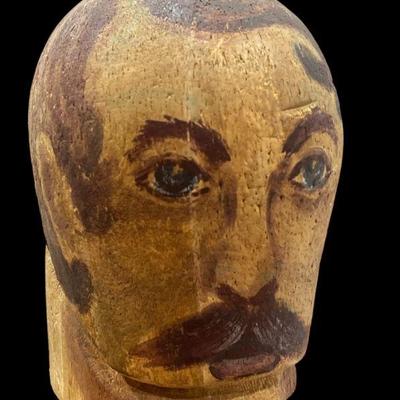 Unique Folk Art Hat Mold, Painted Man's Face