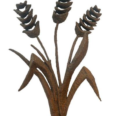 Cast Iron Brutalist Flower Sculpture